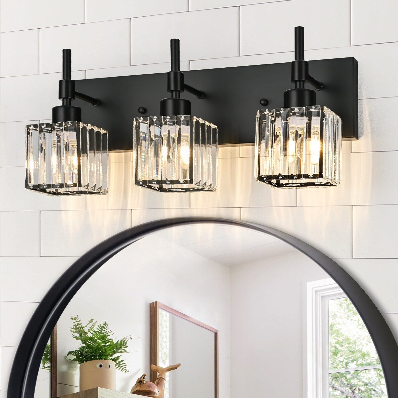 Luminaires de salle de bain en cristal à intensité variable Ora Modern sur miroir Glam Vanity Lights