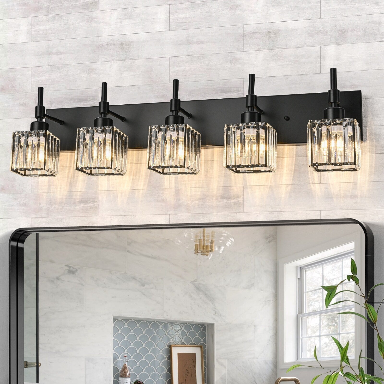 Luminaires de salle de bain en cristal à intensité variable Ora Modern sur miroir Glam Vanity Lights