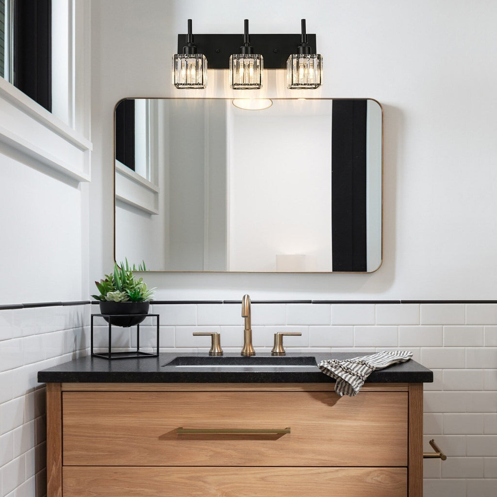 Luminaires de salle de bain en cristal à intensité variable Ora Modern sur miroir Glam Vanity Lights