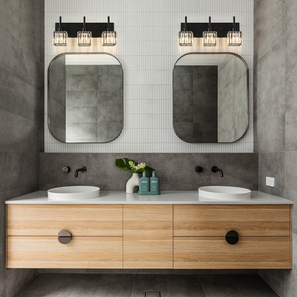 Luminaires de salle de bain en cristal à intensité variable Ora Modern sur miroir Glam Vanity Lights