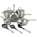 Batterie de cuisine Oster Ridgewell 13 pièces en acier inoxydable en forme de ventre