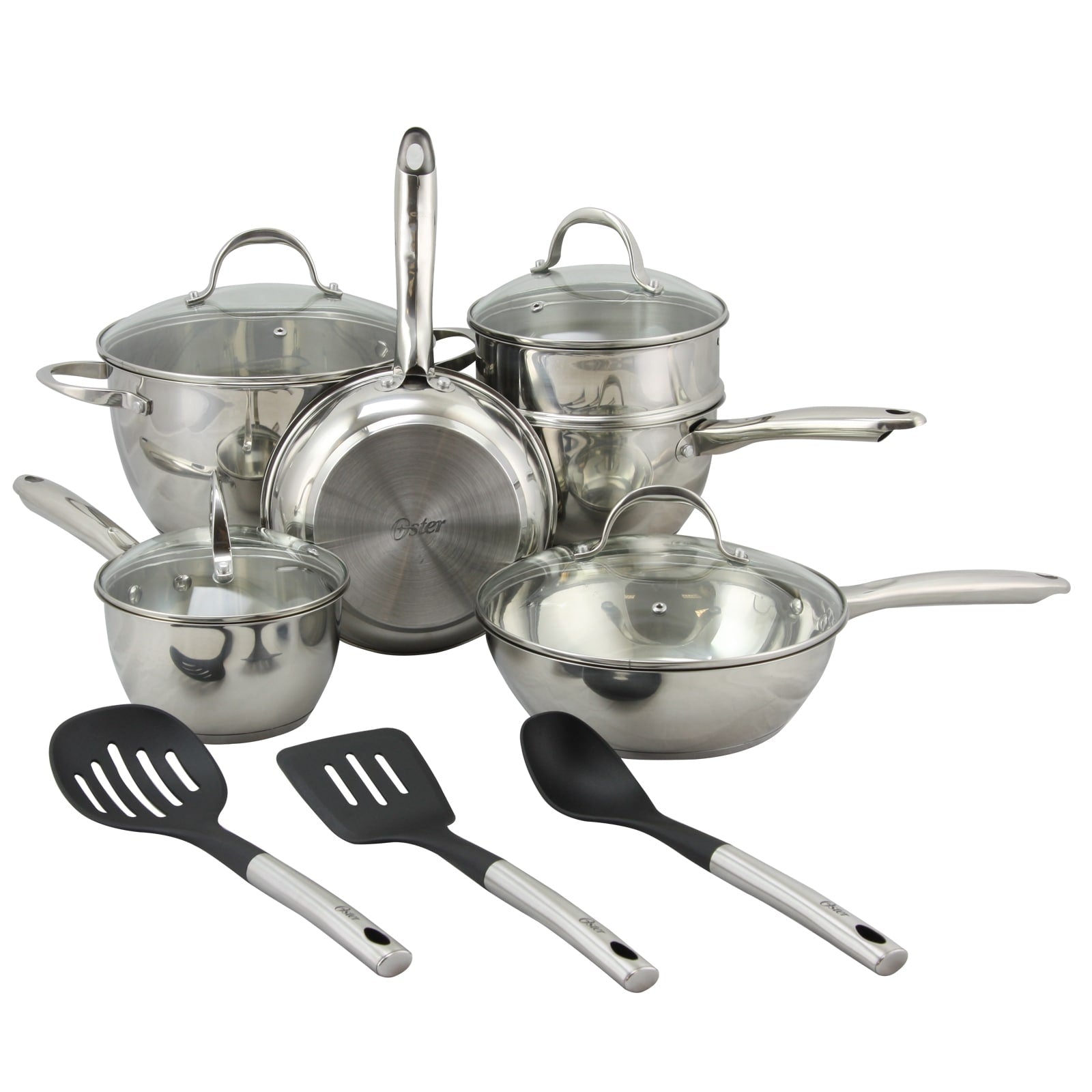 Batterie de cuisine Oster Ridgewell 13 pièces en acier inoxydable en forme de ventre