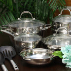 Batterie de cuisine Oster Ridgewell 13 pièces en acier inoxydable en forme de ventre