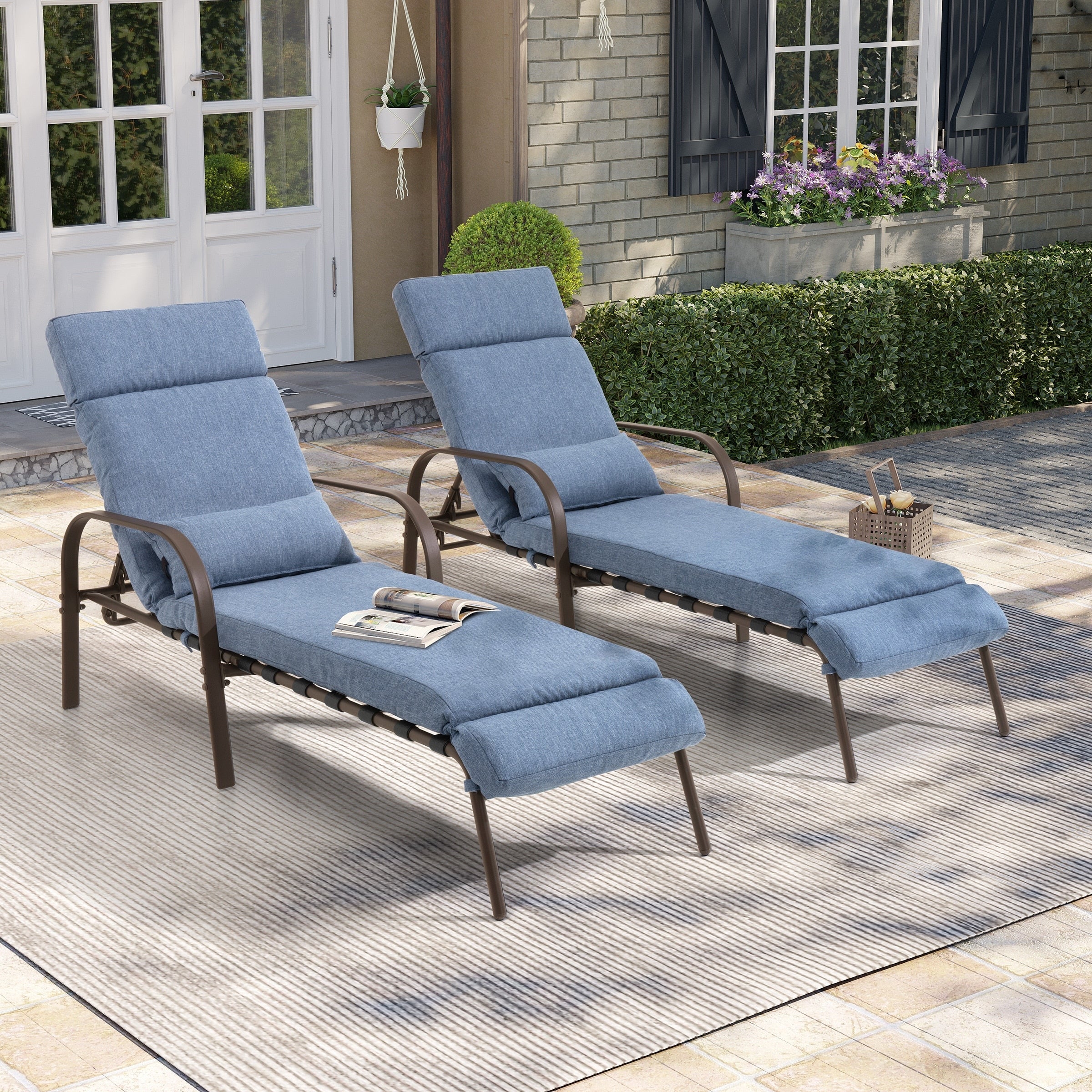 Chaise longue d'extérieur réglable avec coussin pour la plage et la piscine