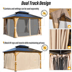 Gazebo à toit rigide EROMMY, pergola d'extérieur avec double toit, filet et rideaux, auvent robuste pour patio, arrière-cour, fête au bord de la piscine