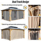 Gazebo à toit rigide EROMMY, pergola d'extérieur avec double toit, filet et rideaux, auvent robuste pour patio, arrière-cour, fête au bord de la piscine