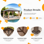 Gazebo à toit rigide EROMMY, pergola d'extérieur avec double toit, filet et rideaux, auvent robuste pour patio, arrière-cour, fête au bord de la piscine