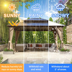 Gazebo à toit rigide EROMMY, pergola d'extérieur avec double toit, filet et rideaux, auvent robuste pour patio, arrière-cour, fête au bord de la piscine