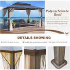 Gazebo à toit rigide EROMMY, pergola d'extérieur avec double toit, filet et rideaux, auvent robuste pour patio, arrière-cour, fête au bord de la piscine