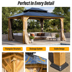 Gazebo à toit rigide EROMMY, pergola d'extérieur avec double toit, filet et rideaux, auvent robuste pour patio, arrière-cour, fête au bord de la piscine