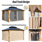 Gazebo à toit rigide EROMMY, pergola d'extérieur avec double toit, filet et rideaux, auvent robuste pour patio, arrière-cour, fête au bord de la piscine