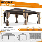 Tonnelle d'extérieur à toit rigide avec double toit en acier galvanisé et cadre en aluminium, pergola extérieure avec rideaux et filets haut de gamme