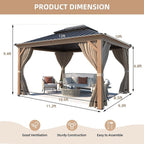 Tonnelle d'extérieur à toit rigide avec double toit en acier galvanisé et cadre en aluminium, pergola extérieure avec rideaux et filets haut de gamme