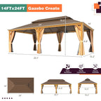 Tonnelle d'extérieur à toit rigide avec double toit en acier galvanisé et cadre en aluminium, pergola extérieure avec rideaux et filets haut de gamme