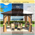Tonnelle d'extérieur à toit rigide avec double toit en acier galvanisé et cadre en aluminium, pergola extérieure avec rideaux et filets haut de gamme