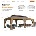 Tonnelle d'extérieur à toit rigide avec double toit en acier galvanisé et cadre en aluminium, pergola extérieure avec rideaux et filets haut de gamme