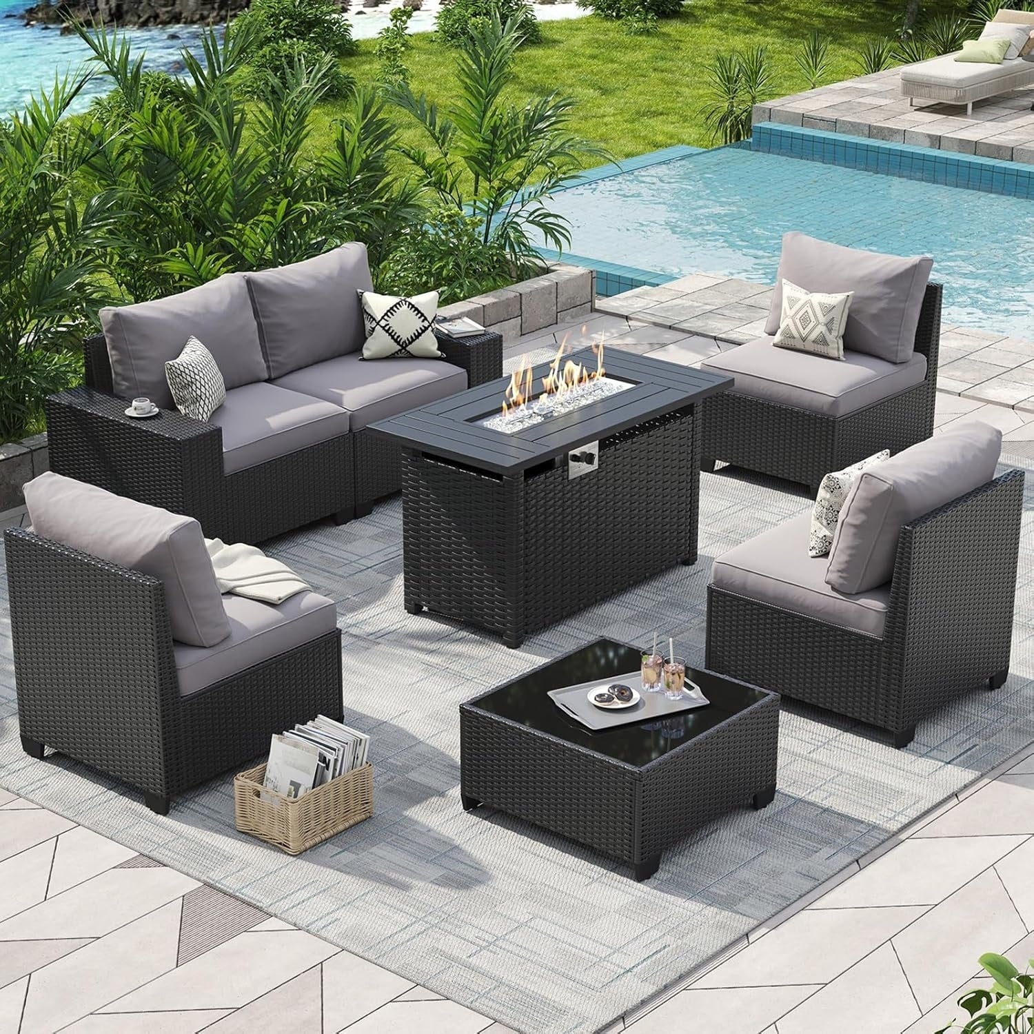 Ensembles de meubles de patio extérieurs avec coussins épais de 4 pouces