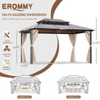 Tonnelle à toit rigide pour jardin – Pergola permanente avec filet, rideaux et double toit, abri extérieur toutes saisons