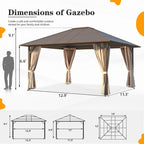 Tonnelle à toit rigide pour jardin – Pergola permanente avec filet, rideaux et double toit, abri extérieur toutes saisons