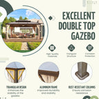 Tonnelle à toit rigide pour jardin – Pergola permanente avec filet, rideaux et double toit, abri extérieur toutes saisons