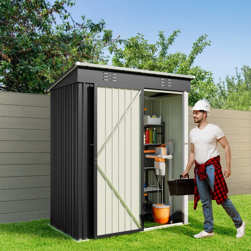 Abri de jardin en métal avec porte verrouillable pour rangement extérieur, meubles de jardin et outils