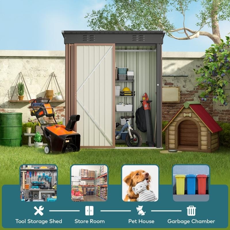 Abri de jardin en métal avec porte verrouillable pour rangement extérieur, meubles de jardin et outils