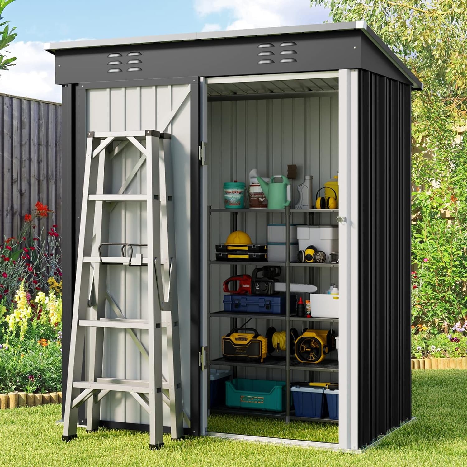 Abri de jardin en métal avec porte verrouillable pour rangement extérieur, meubles de jardin et outils
