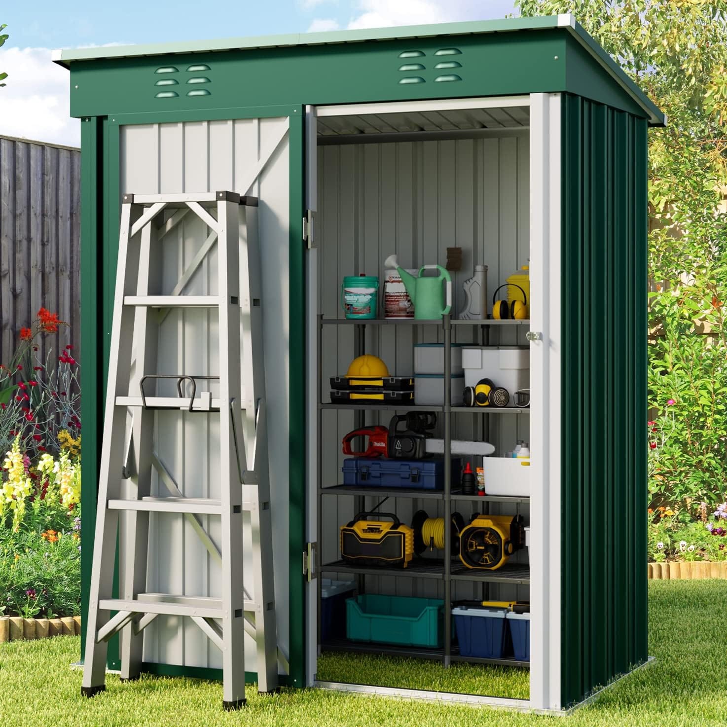 Abri de jardin en métal avec porte verrouillable pour rangement extérieur, meubles de jardin et outils