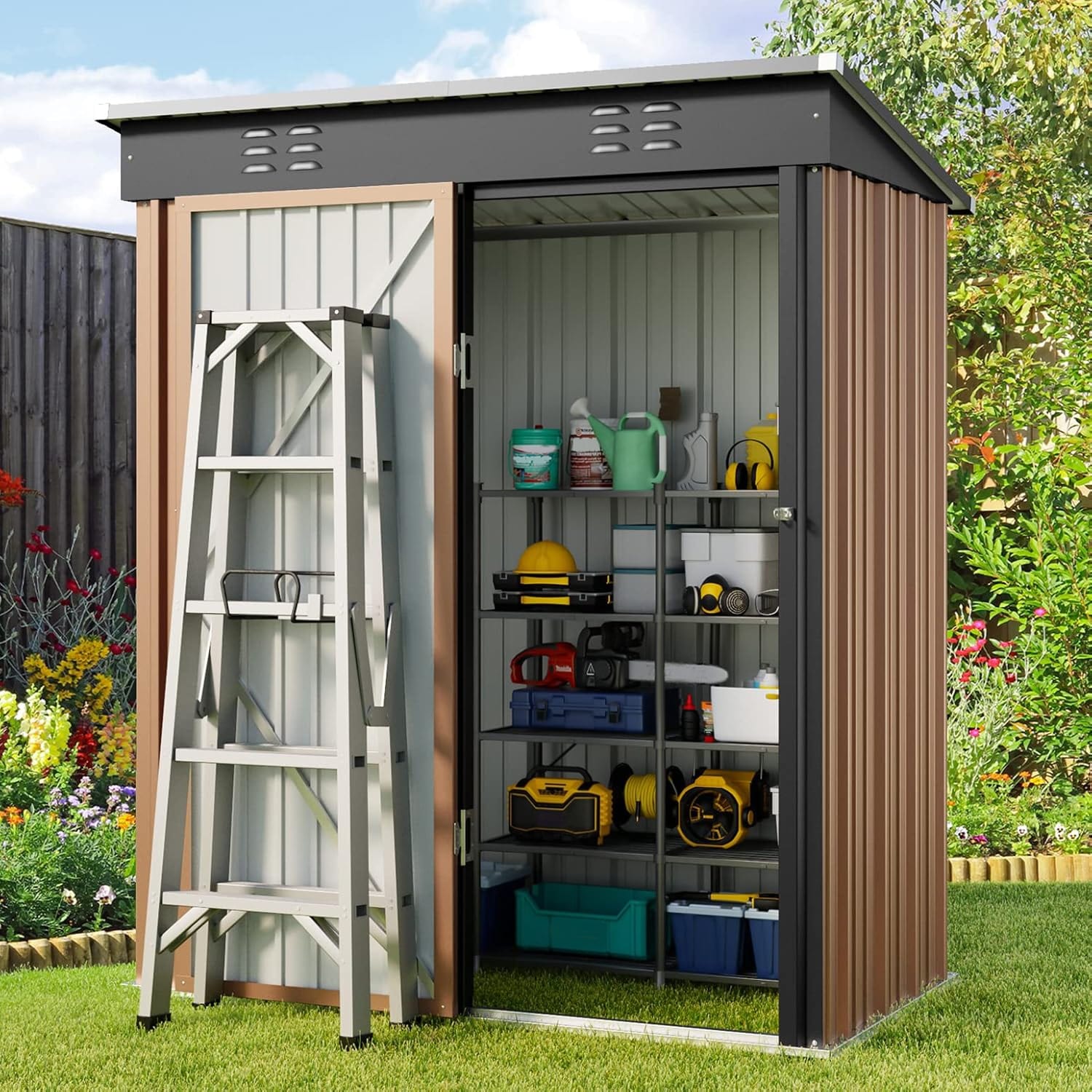 Abri de jardin en métal avec porte verrouillable pour rangement extérieur, meubles de jardin et outils