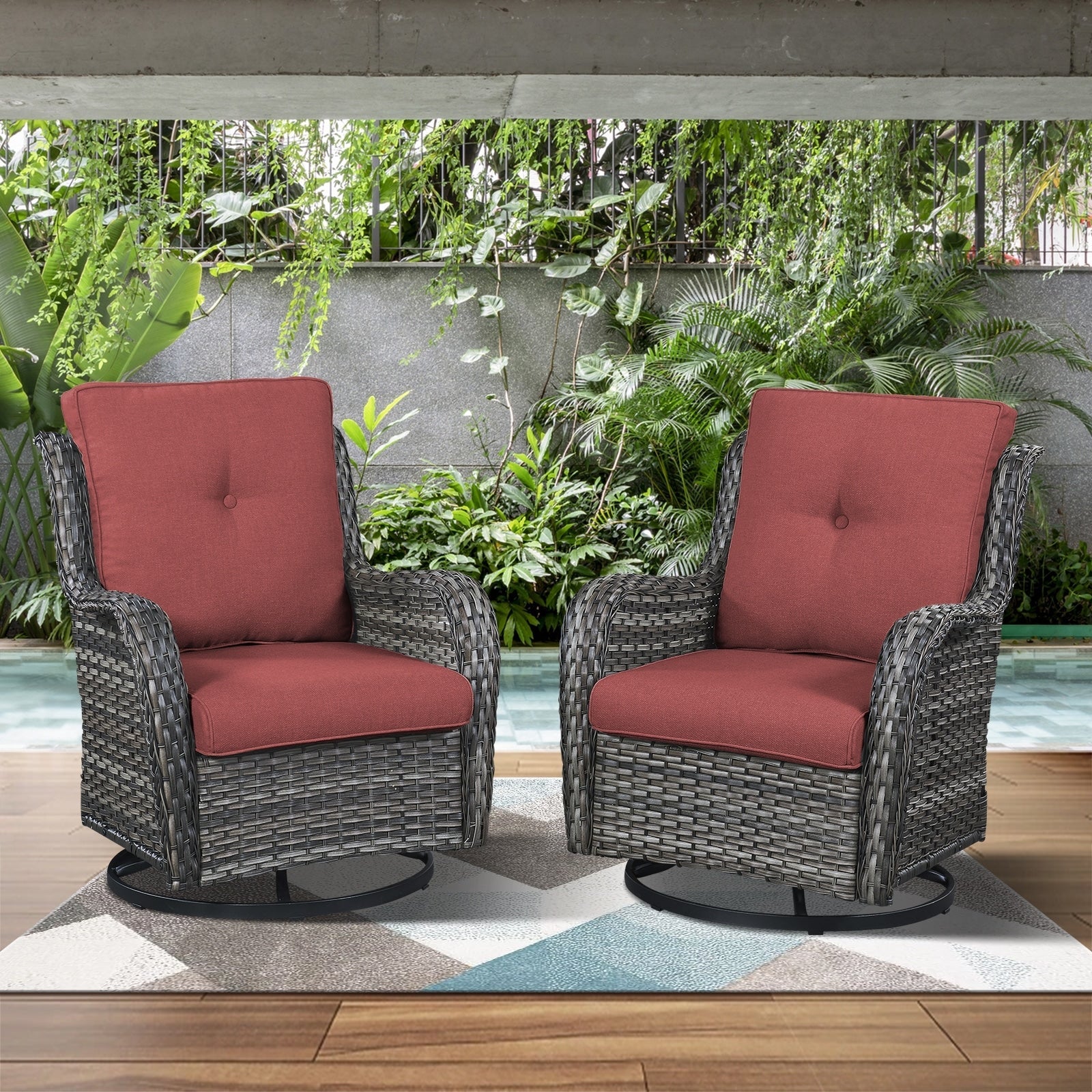 Chaises à bascule d'extérieur en osier Gymojoy avec base pivotante (lot de 2)