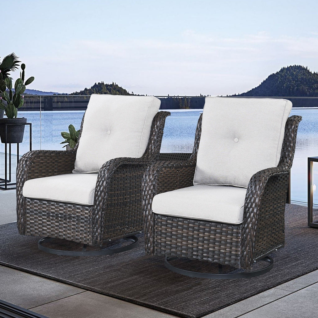 Chaises à bascule d'extérieur en osier Gymojoy avec base pivotante (lot de 2)