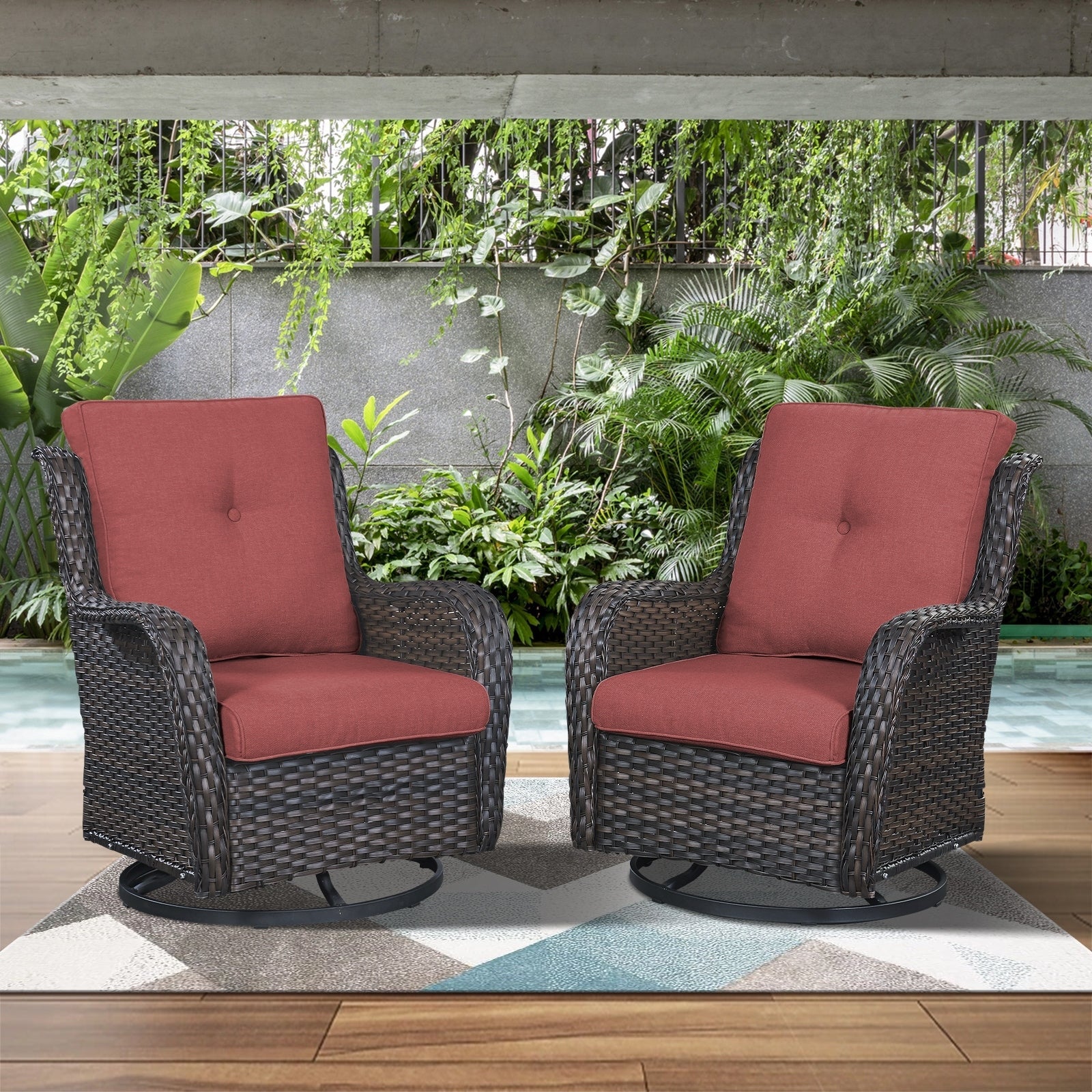 Chaises à bascule d'extérieur en osier Gymojoy avec base pivotante (lot de 2)
