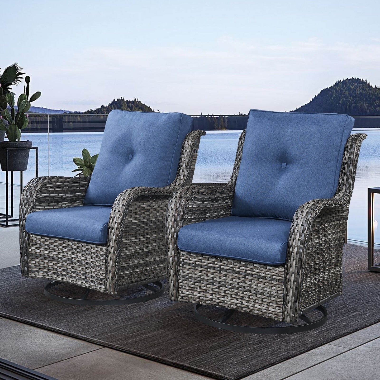 Chaises à bascule d'extérieur en osier Gymojoy avec base pivotante (lot de 2)