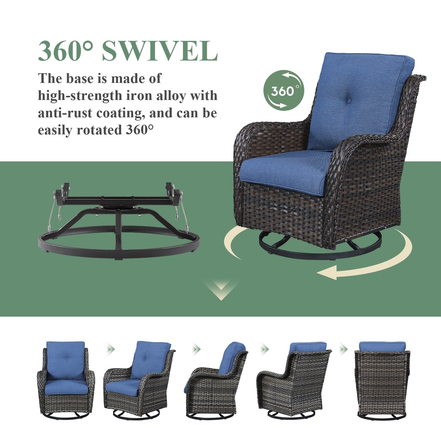 Chaises à bascule d'extérieur en osier Gymojoy avec base pivotante (lot de 2)