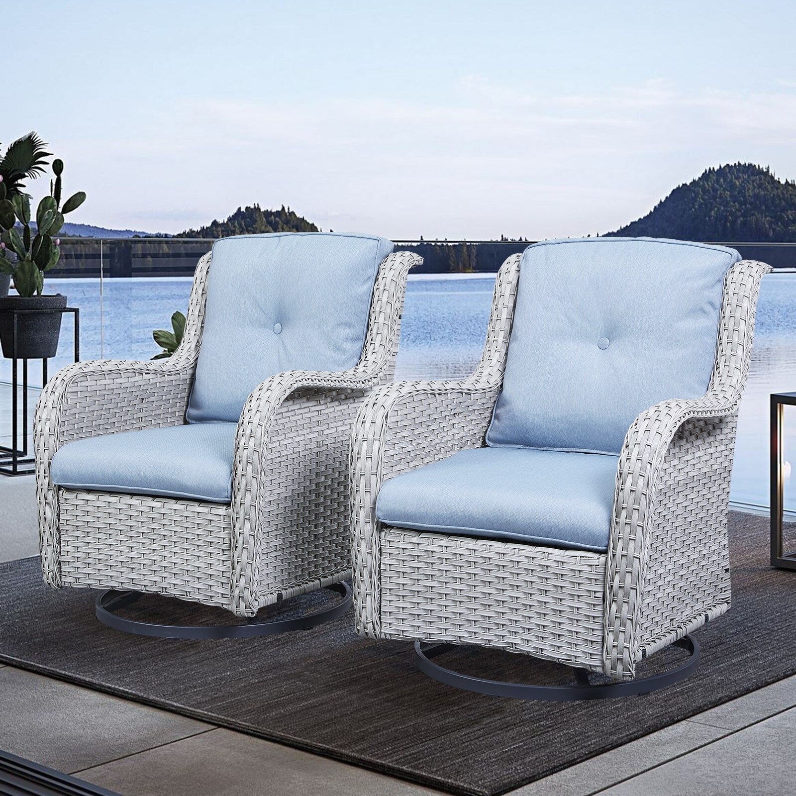 Chaises à bascule d'extérieur en osier Gymojoy avec base pivotante (lot de 2)