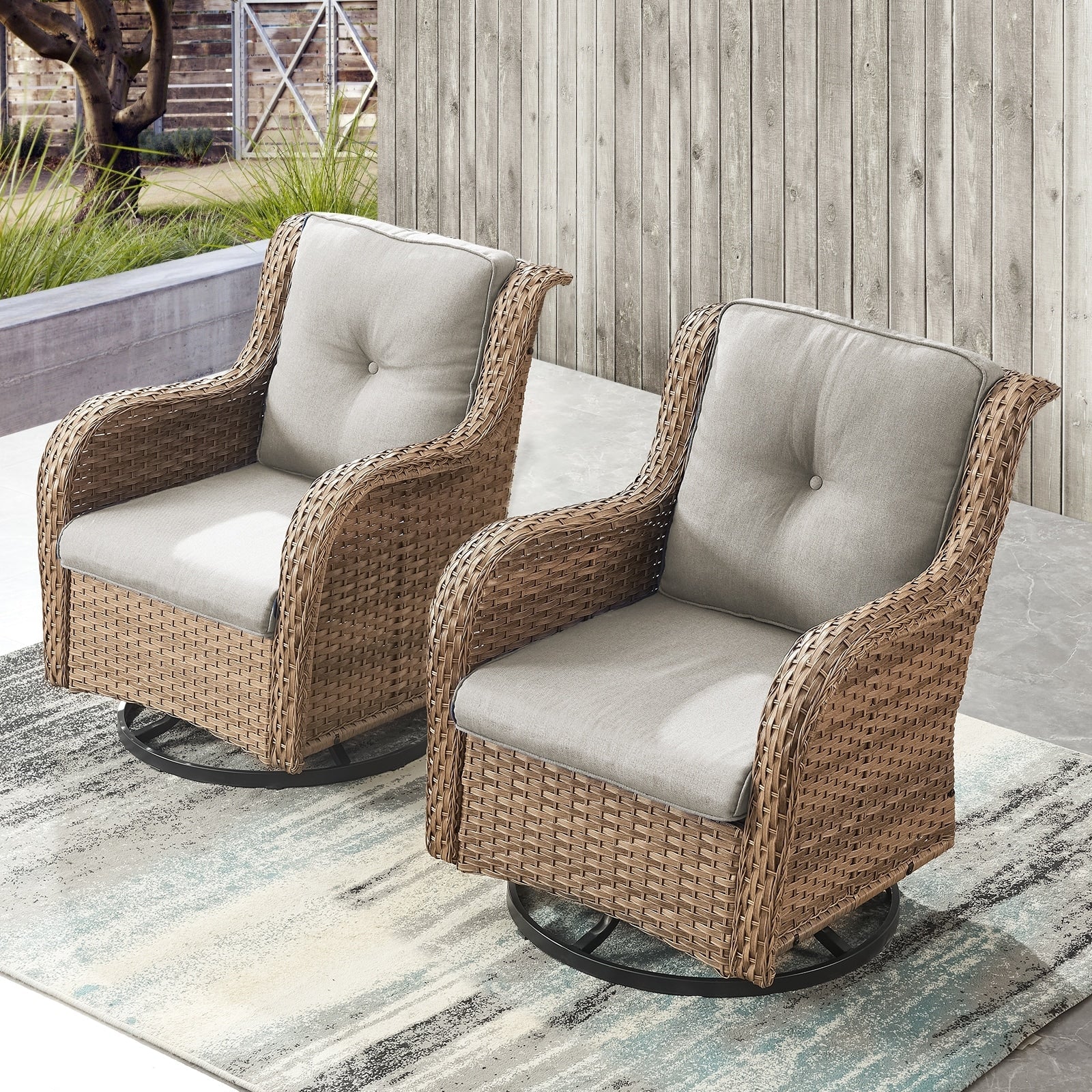 Chaises à bascule d'extérieur en osier Gymojoy avec base pivotante (lot de 2)