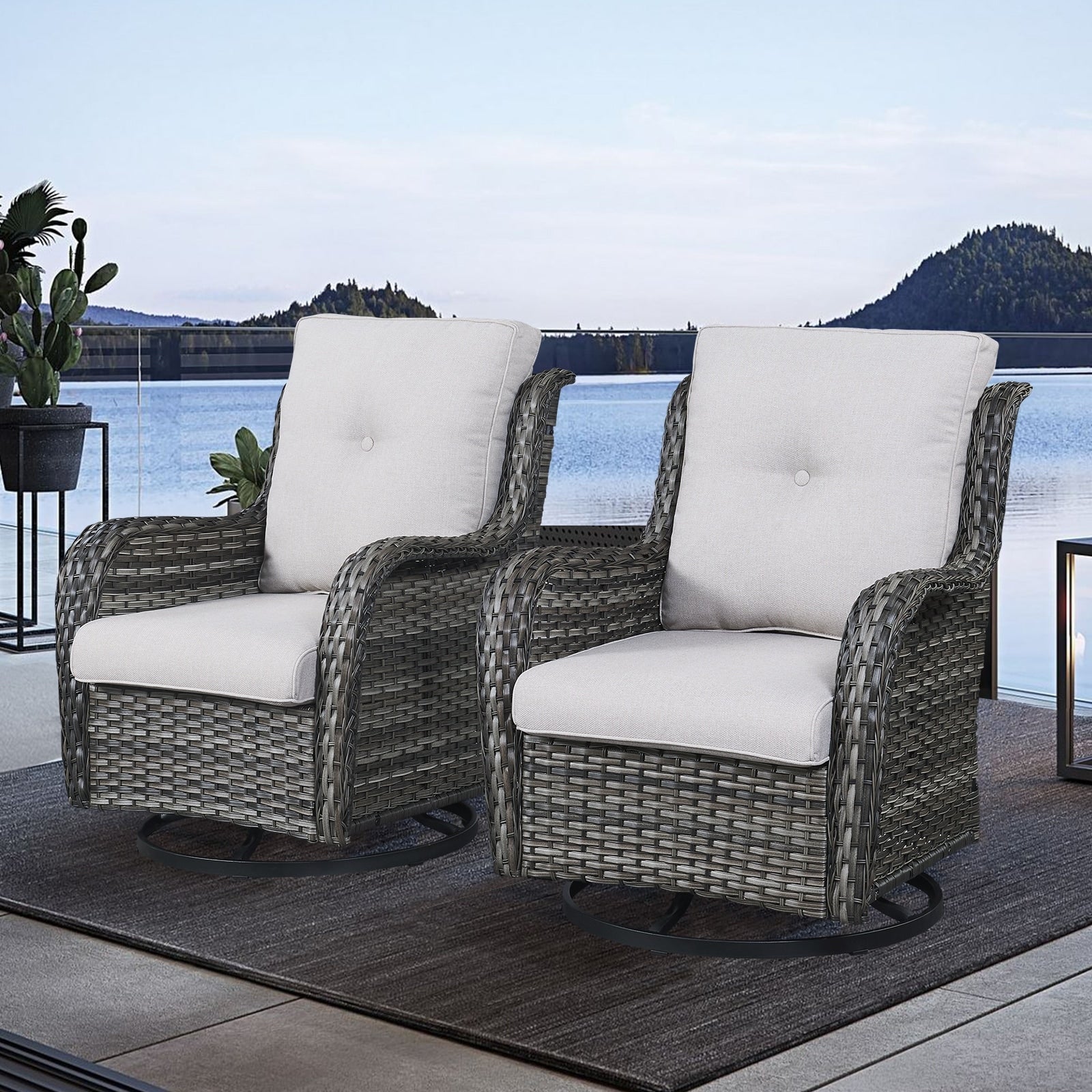 Chaises à bascule d'extérieur en osier Gymojoy avec base pivotante (lot de 2)