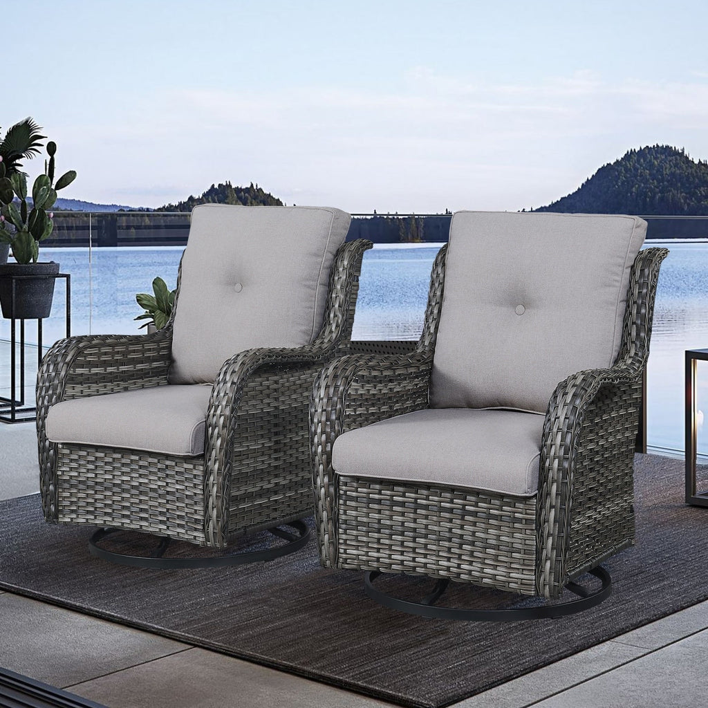 Chaises à bascule d'extérieur en osier Gymojoy avec base pivotante (lot de 2)
