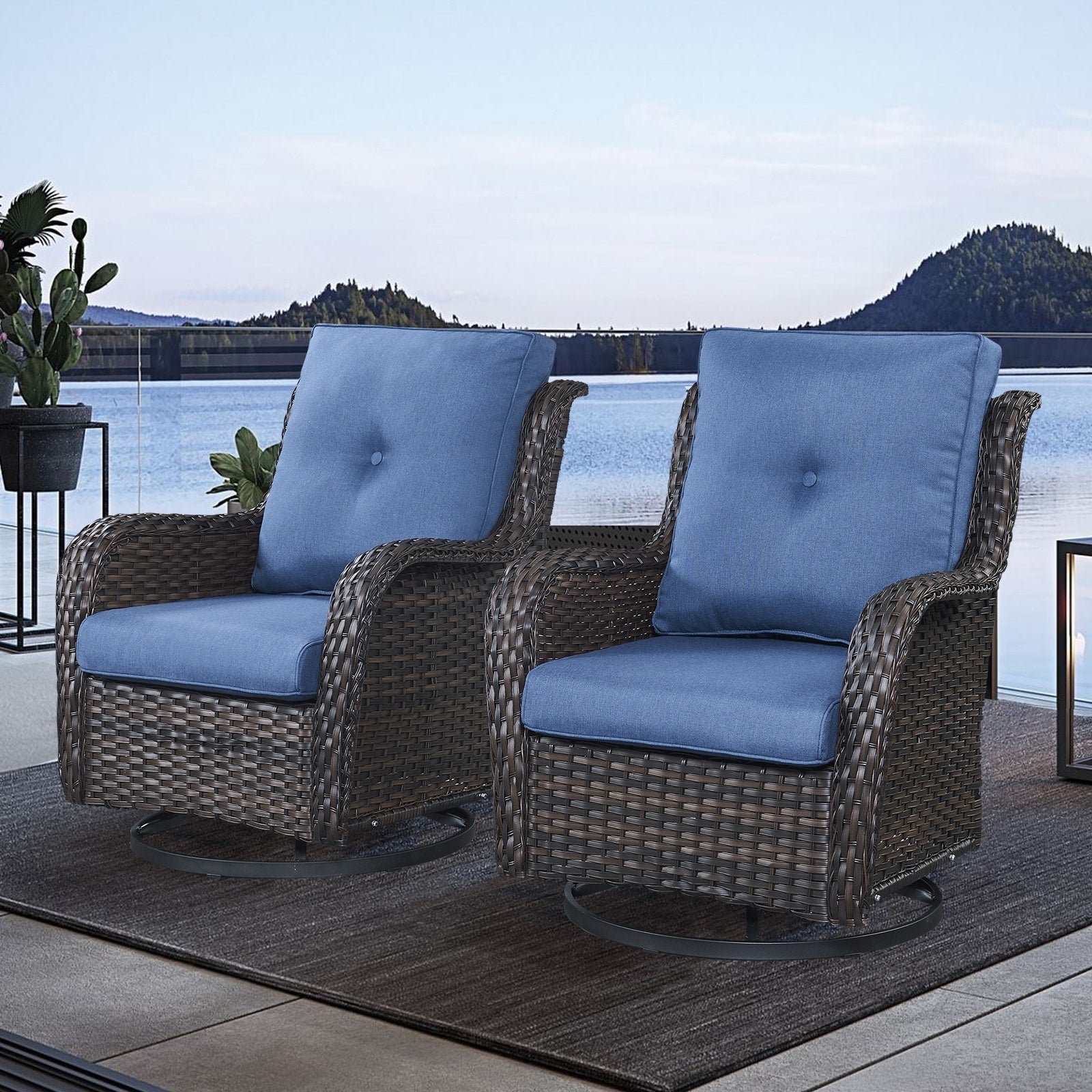 Chaises à bascule d'extérieur en osier Gymojoy avec base pivotante (lot de 2)