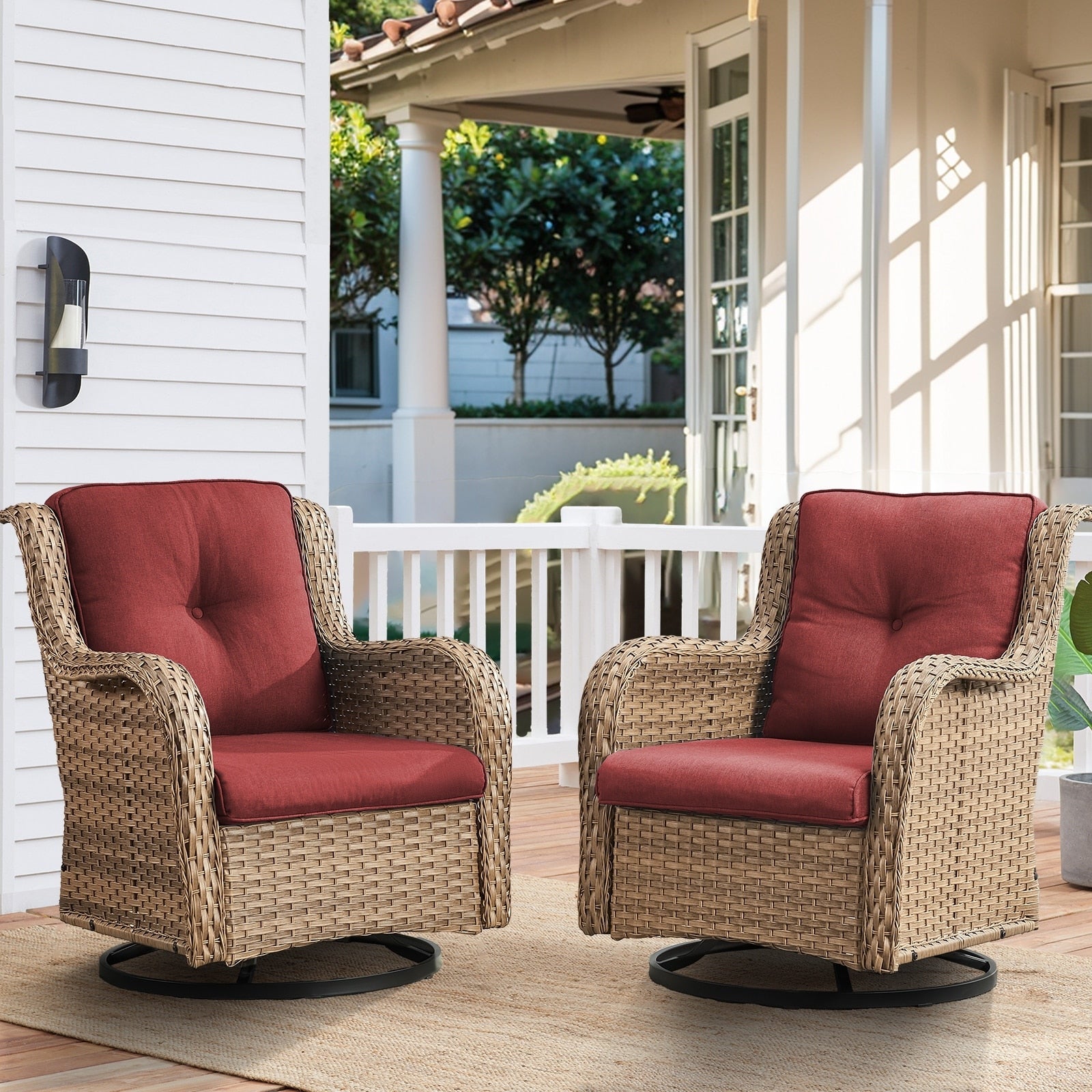 Chaises à bascule d'extérieur en osier Gymojoy avec base pivotante (lot de 2)