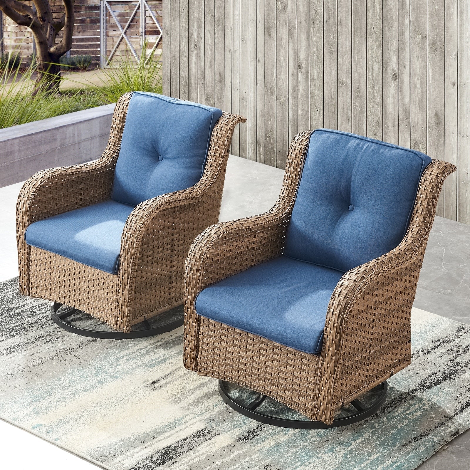 Chaises à bascule d'extérieur en osier Gymojoy avec base pivotante (lot de 2)