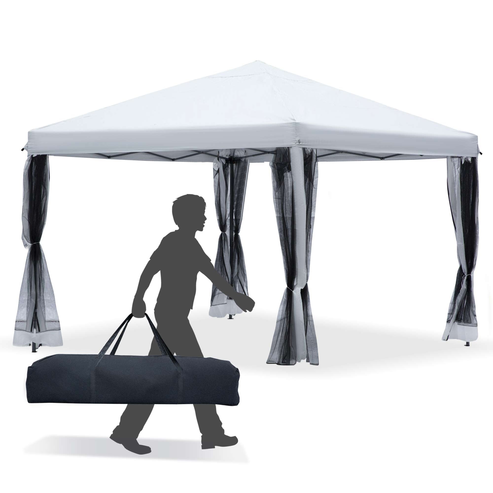 Auvent pop-up robuste Outsunny 10' x 10' avec filet latéral amovible en maille, conception facile à installer, événement de fête en plein air