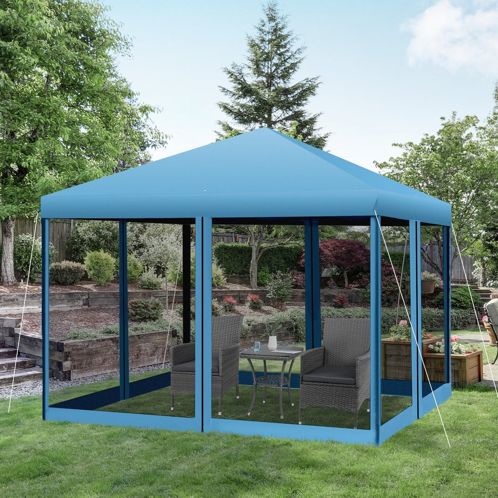 Auvent pop-up robuste Outsunny 10' x 10' avec filet latéral amovible en maille, conception facile à installer, événement de fête en plein air