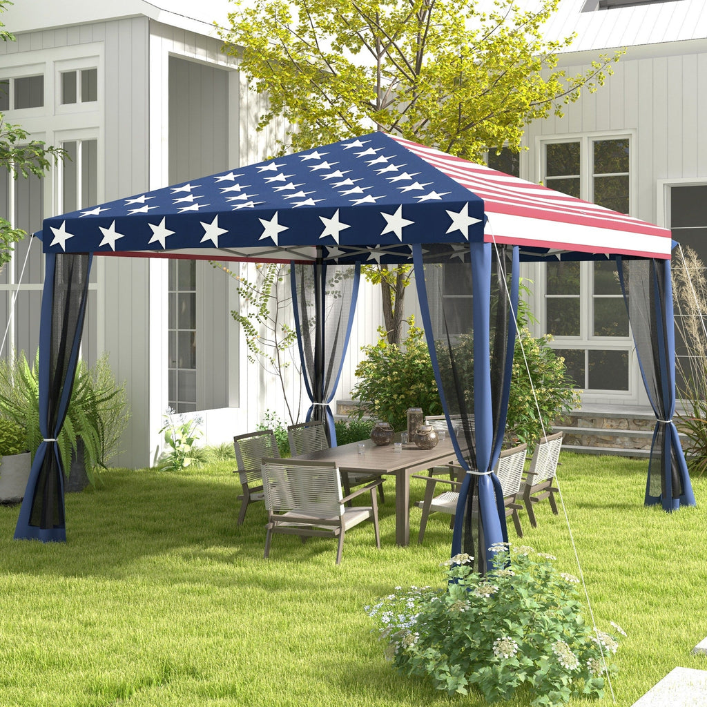 Auvent pop-up robuste Outsunny 10' x 10' avec filet latéral amovible en maille, conception facile à installer, événement de fête en plein air