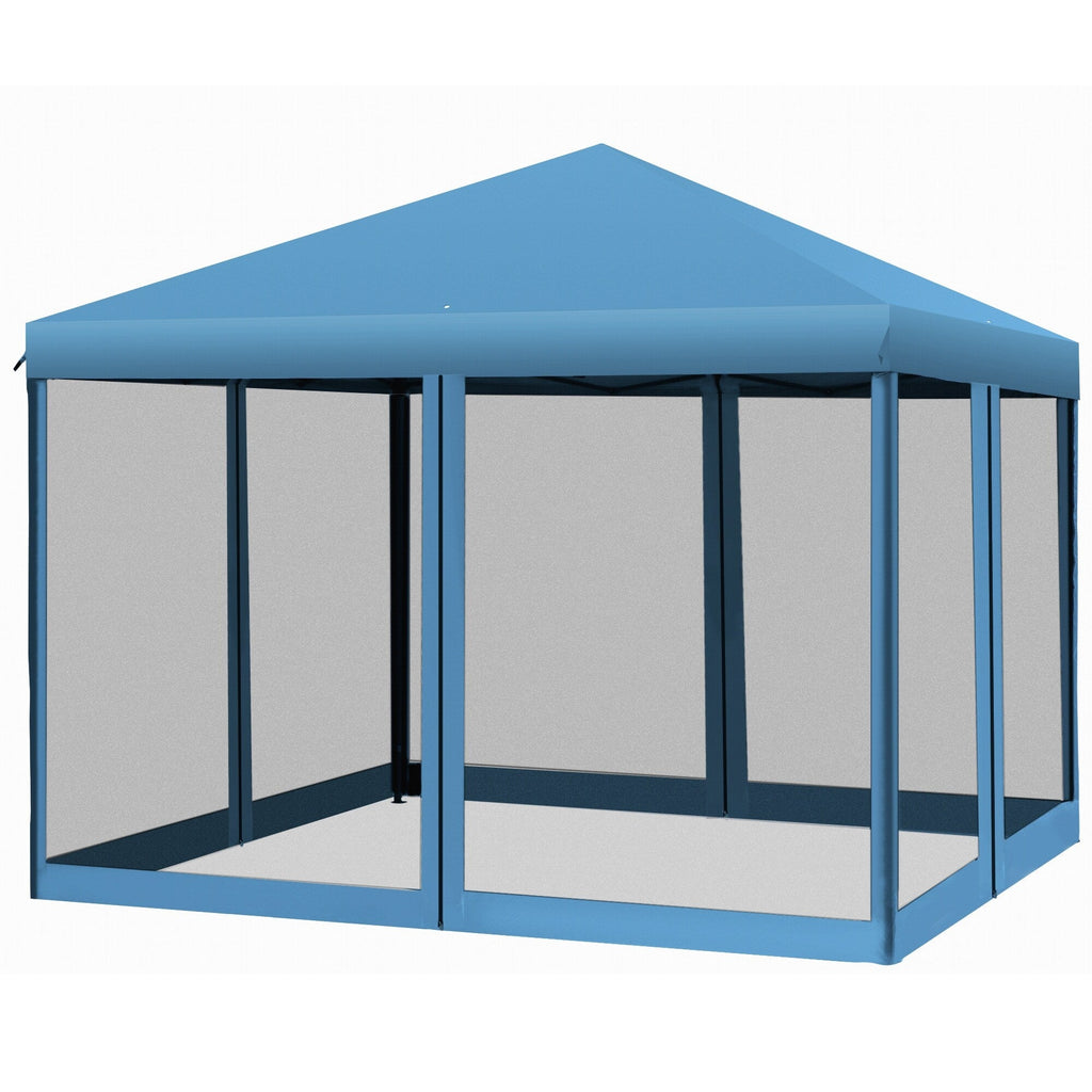 Auvent pop-up robuste Outsunny 10' x 10' avec filet latéral amovible en maille, conception facile à installer, événement de fête en plein air