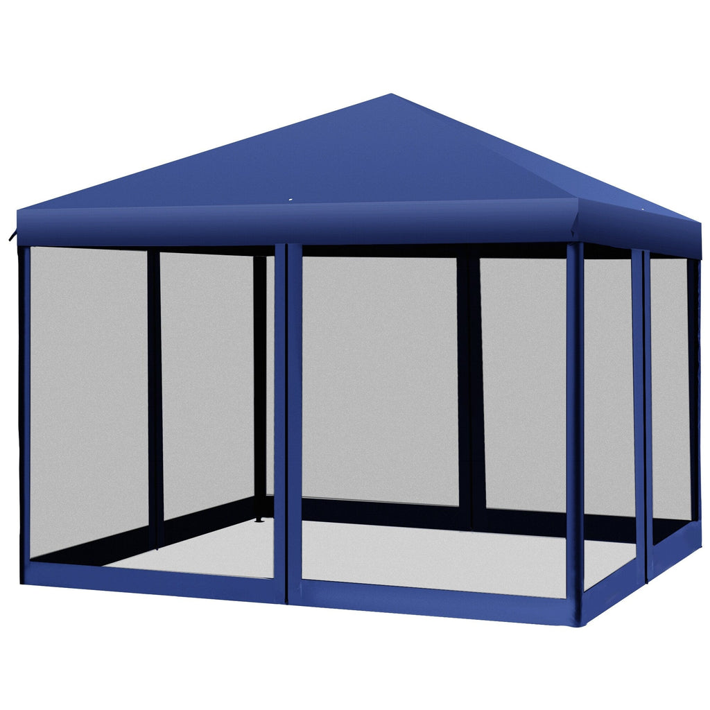 Auvent pop-up robuste Outsunny 10' x 10' avec filet latéral amovible en maille, conception facile à installer, événement de fête en plein air