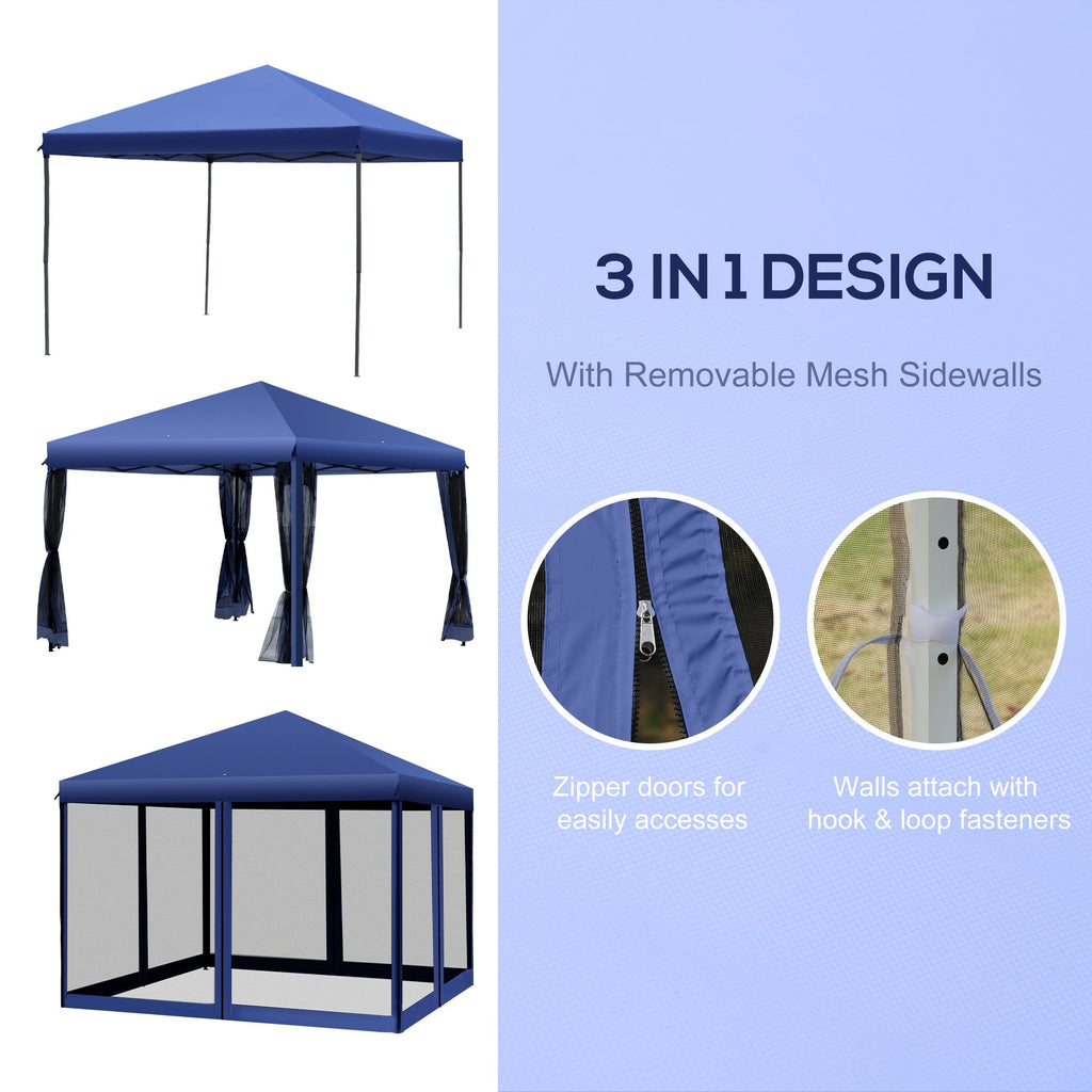 Auvent pop-up robuste Outsunny 10' x 10' avec filet latéral amovible en maille, conception facile à installer, événement de fête en plein air