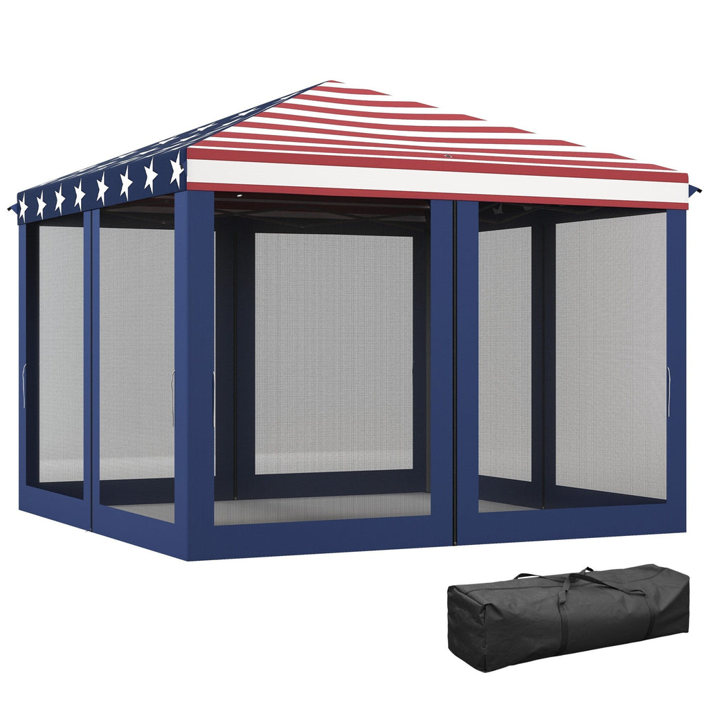 Auvent pop-up robuste Outsunny 10' x 10' avec filet latéral amovible en maille, conception facile à installer, événement de fête en plein air