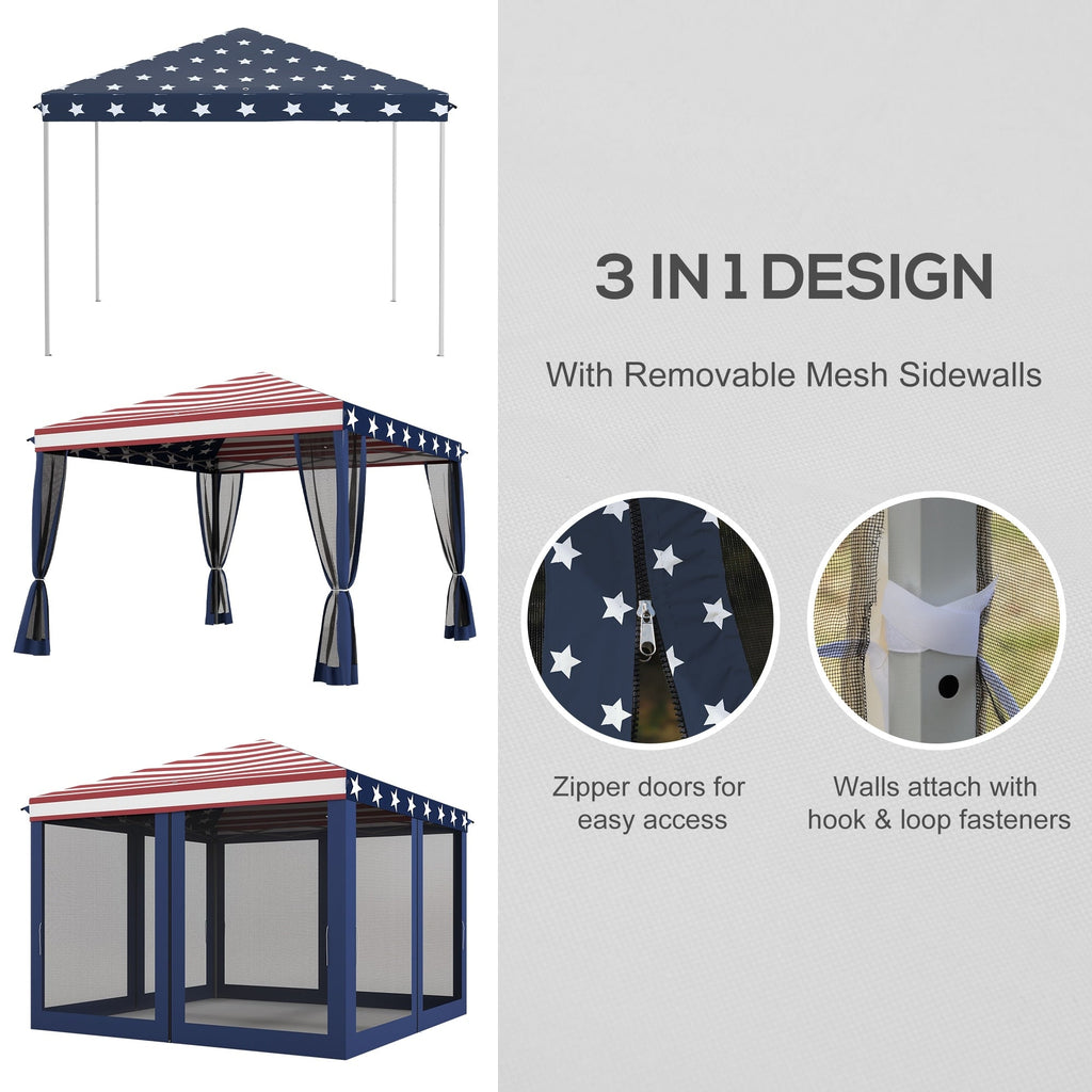 Auvent pop-up robuste Outsunny 10' x 10' avec filet latéral amovible en maille, conception facile à installer, événement de fête en plein air