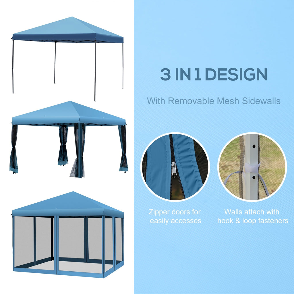Auvent pop-up robuste Outsunny 10' x 10' avec filet latéral amovible en maille, conception facile à installer, événement de fête en plein air